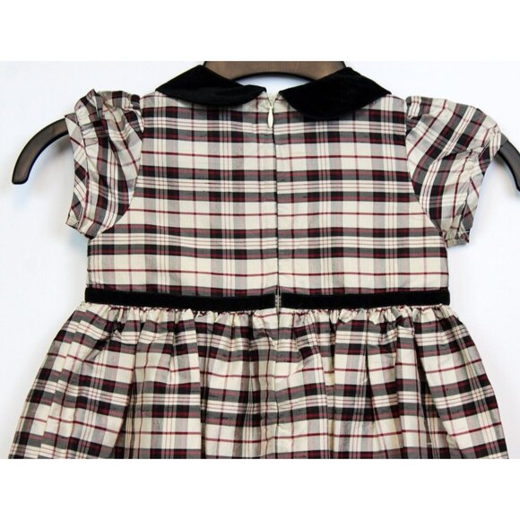 2003 Gymboree Holiday Magic Plaid Silk Dress sz 3 5 Rose Bow Lined Formal White - Picture 5 of 8